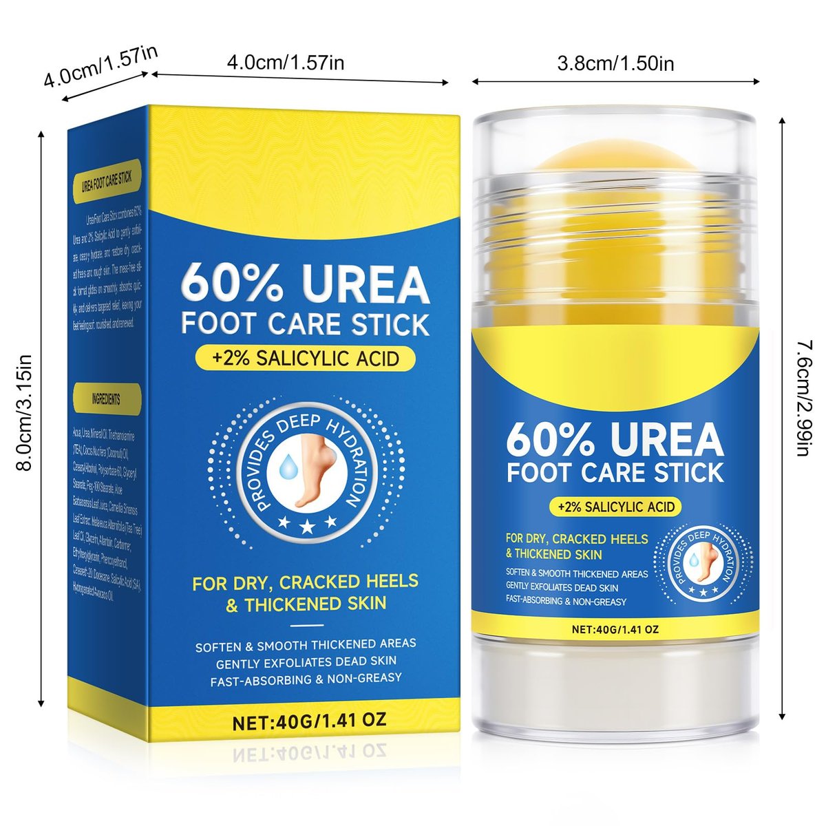2Pack 60% Urea with 2% Salicylic Acid Urea Foot Care Stick - Moisturizer for Dry Cracked Feet, Knees, Elbows, Hands - Callus Remover & Skin Softener - görsel 13