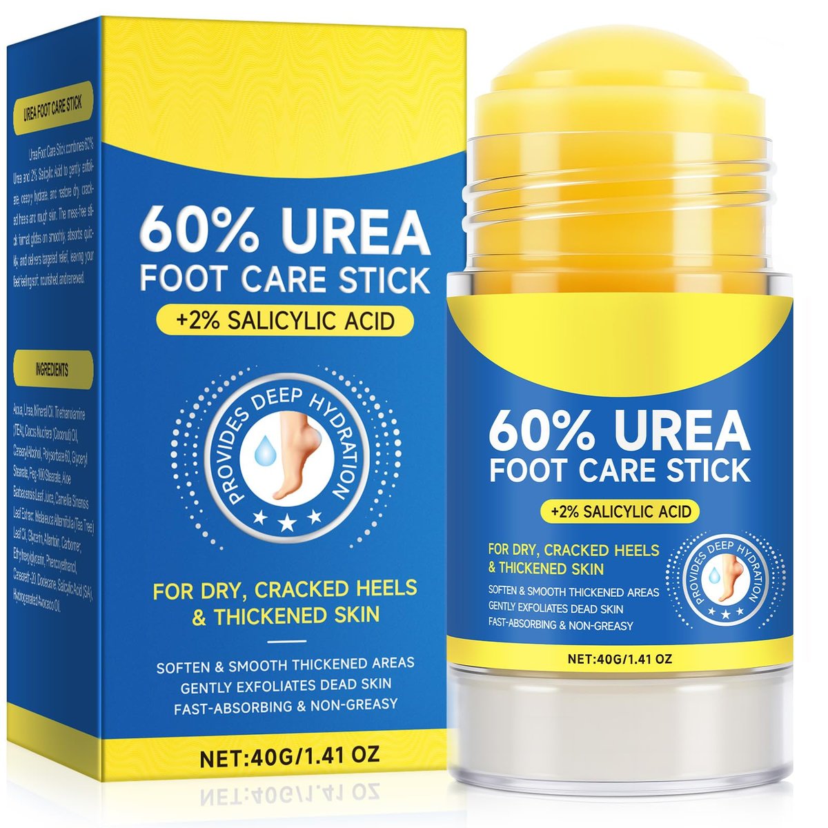 60% Urea with 2% Salicylic Acid Urea Foot Care Stick - 1.41 oz, Moisturizer for Dry Cracked Feet, Knees, Elbows, Hands, Callus Remover & Skin Softener - görsel 2