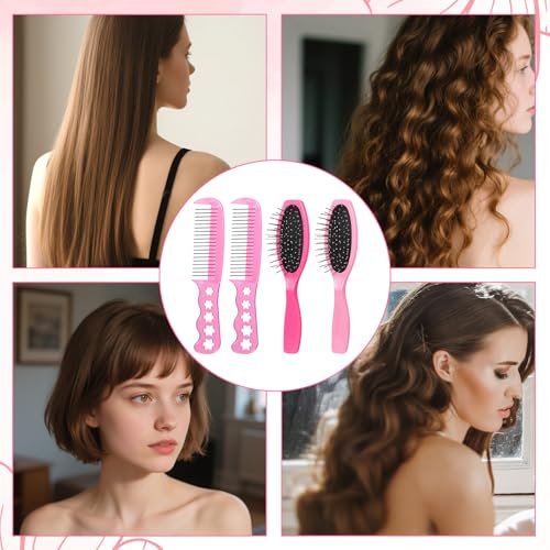 BOHUIZ 4 Pcs Doll Hair Brush Set - Mini Wig Brushes for Synthetic Hair, Plastic Pink Wigs Comb, Portable Extension Brushes for Dolls and Hair Care (2 Styles) - görsel 10