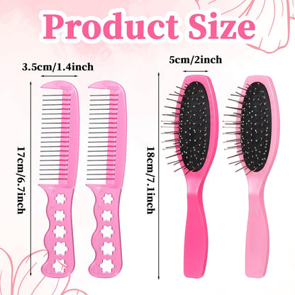 BOHUIZ 4 Pcs Doll Hair Brush Set - Mini Wig Brushes for Synthetic Hair, Plastic Pink Wigs Comb, Portable Extension Brushes for Dolls and Hair Care (2 Styles)