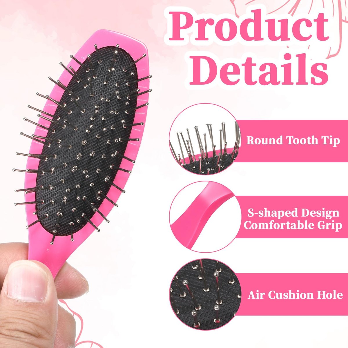 BOHUIZ 4 Pcs Doll Hair Brush Set - Mini Wig Brushes for Synthetic Hair, Plastic Pink Wigs Comb, Portable Extension Brushes for Dolls and Hair Care (2 Styles) - görsel 5