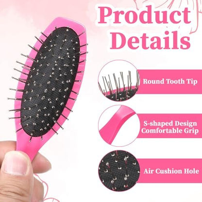 BOHUIZ 4 Pcs Doll Hair Brush Set - Mini Wig Brushes for Synthetic Hair, Plastic Pink Wigs Comb, Portable Extension Brushes for Dolls and Hair Care (2 Styles)