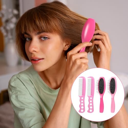 BOHUIZ 4 Pcs Doll Hair Brush Set - Mini Wig Brushes for Synthetic Hair, Plastic Pink Wigs Comb, Portable Extension Brushes for Dolls and Hair Care (2 Styles) - görsel 8