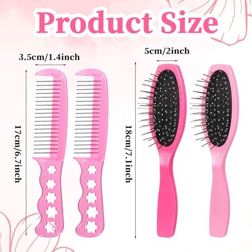 BOHUIZ 4 Pcs Doll Hair Brush Set - Mini Wig Brushes for Synthetic Hair, Plastic Pink Wigs Comb, Portable Extension Brushes for Dolls and Hair Care (2 Styles) - görsel 4
