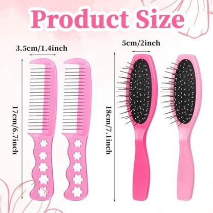 BOHUIZ 4 Pcs Doll Hair Brush Set - Mini Wig Brushes for Synthetic Hair, Plastic Pink Wigs Comb, Portable Extension Brushes for Dolls and Hair Care (2 Styles)