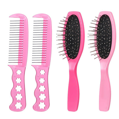BOHUIZ 4 Pcs Doll Hair Brush Set - Mini Wig Brushes for Synthetic Hair, Plastic Pink Wigs Comb, Portable Extension Brushes for Dolls and Hair Care (2 Styles)