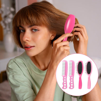 BOHUIZ 4 Pcs Doll Hair Brush Set - Mini Wig Brushes for Synthetic Hair, Plastic Pink Wigs Comb, Portable Extension Brushes for Dolls and Hair Care (2 Styles)