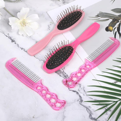 BOHUIZ 4 Pcs Doll Hair Brush Set - Mini Wig Brushes for Synthetic Hair, Plastic Pink Wigs Comb, Portable Extension Brushes for Dolls and Hair Care (2 Styles)