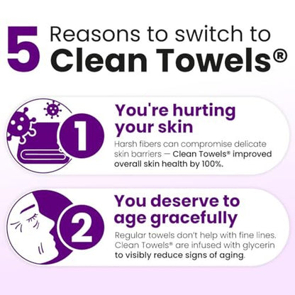 Clean Skin Club Healthy Aging Clean Towels® XL - Travel Pack - Disposable Face Towels for Smoothing Fine Lines & Wrinkles - TSA-Approved, 10 Count