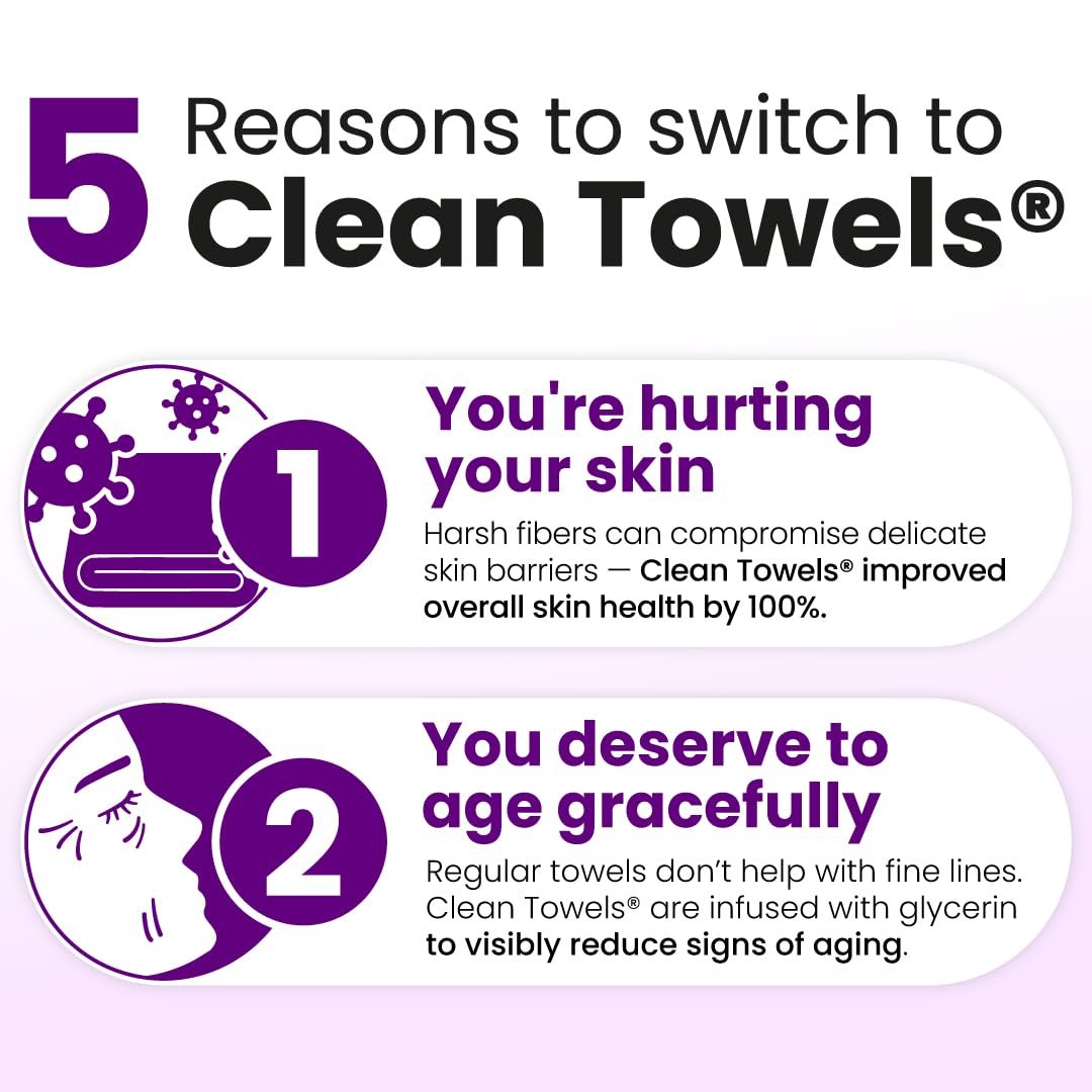 Clean Skin Club Healthy Aging Clean Towels® XL - Travel Pack - Disposable Face Towels for Smoothing Fine Lines & Wrinkles - TSA-Approved, 10 Count - görsel 9