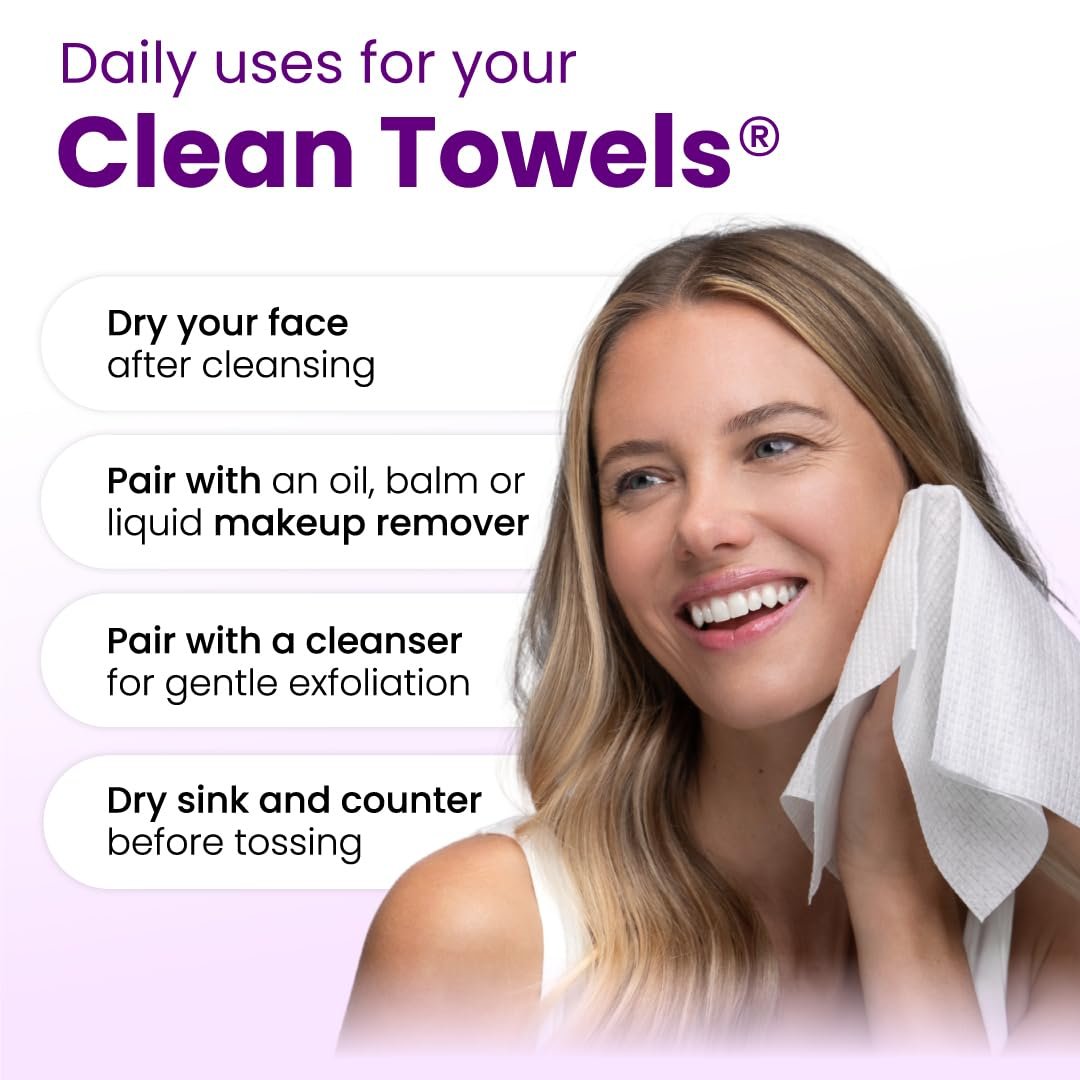 Clean Skin Club Healthy Aging Clean Towels® XL - Travel Pack - Disposable Face Towels for Smoothing Fine Lines & Wrinkles - TSA-Approved, 10 Count - görsel 17