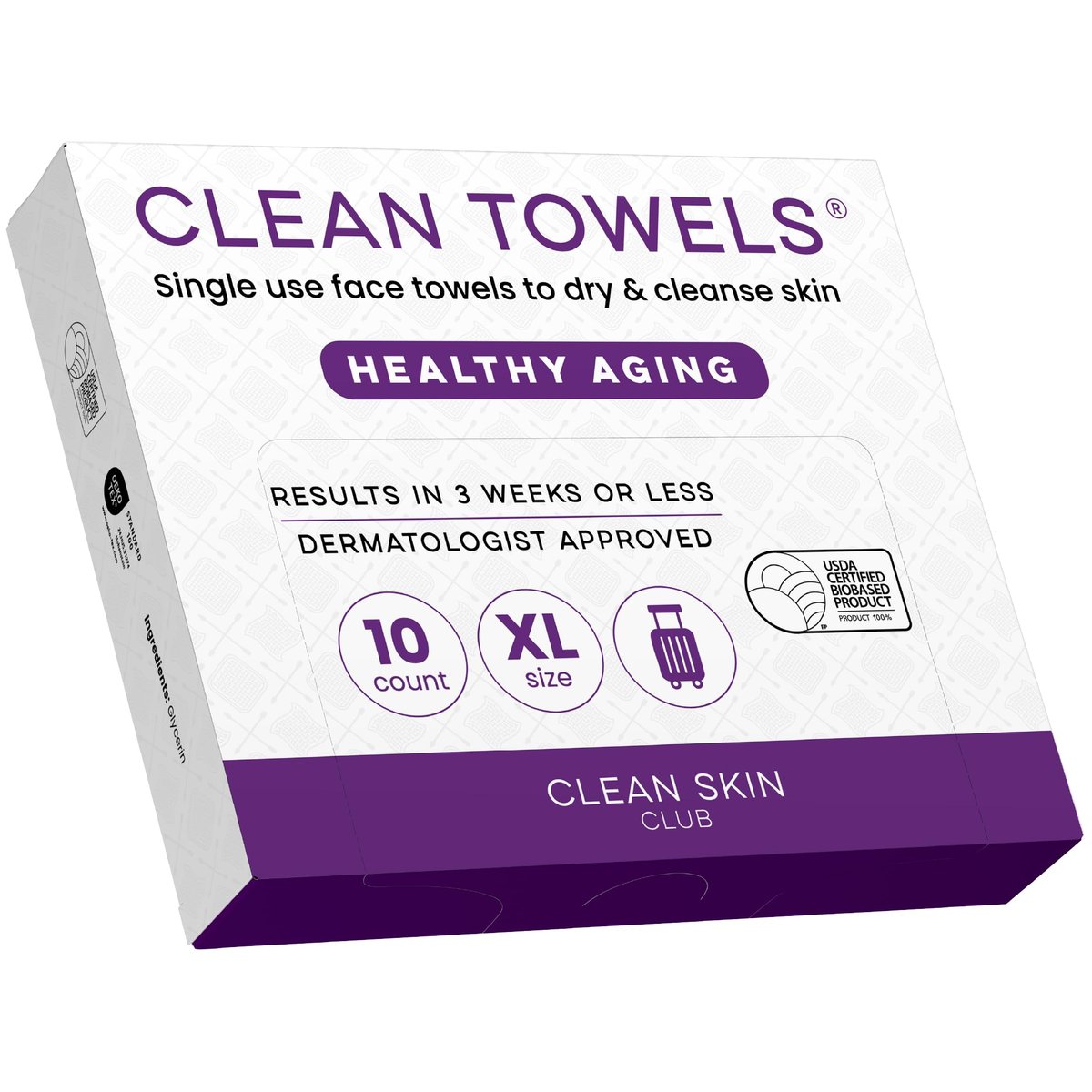 Clean Skin Club Healthy Aging Clean Towels® XL - Travel Pack - Disposable Face Towels for Smoothing Fine Lines & Wrinkles - TSA-Approved, 10 Count - görsel 1