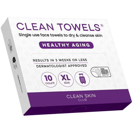 Clean Skin Club Healthy Aging Clean Towels® XL - Travel Pack - Disposable Face Towels for Smoothing Fine Lines & Wrinkles - TSA-Approved, 10 Count