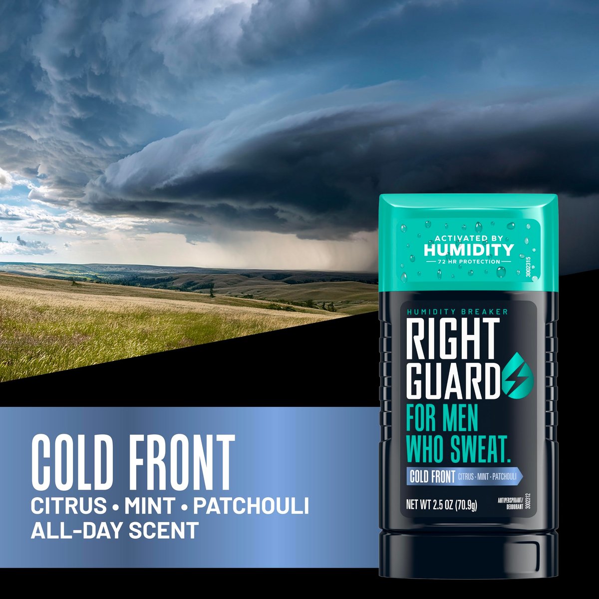 Right Guard Humidity Breaker Antiperspirant & Deodorant for Men, Cold Front Scent, 2.5oz (4 Pack) Invisible Solid, 72 Hour Sweat and Odor Control, Humidity Activated - görsel 7