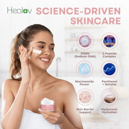 PDRN Cream – Rejuvenating Korean Face Moisturizer with Salmon DNA, Niacinamide & Vitamin C – Anti-Aging, Firming, Plumping Daily Cream for Dark Spots, Uneven Tone, Glow, Collagen & Barrier Repair