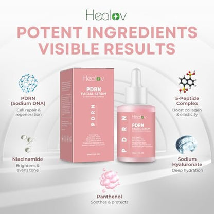 Healov PDRN Serum – Rejuvenating Peptide Face Serum with Salmon DNA for Anti-Aging, Hydration, Collagen Boost, and Barrier Repair – Brightening Daily Skincare for Dark Spots and Uneven Tone