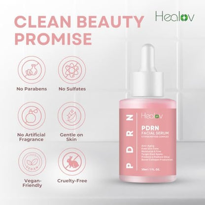 Healov PDRN Serum – Rejuvenating Peptide Face Serum with Salmon DNA for Anti-Aging, Hydration, Collagen Boost, and Barrier Repair – Brightening Daily Skincare for Dark Spots and Uneven Tone