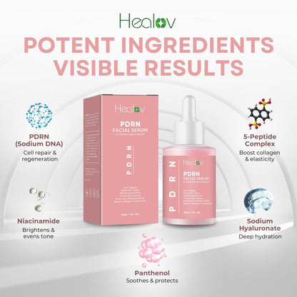 Healov PDRN Serum – Rejuvenating Peptide Face Serum with Salmon DNA for Anti-Aging, Hydration, Collagen Boost, and Barrier Repair – Brightening Daily Skincare for Dark Spots and Uneven Tone