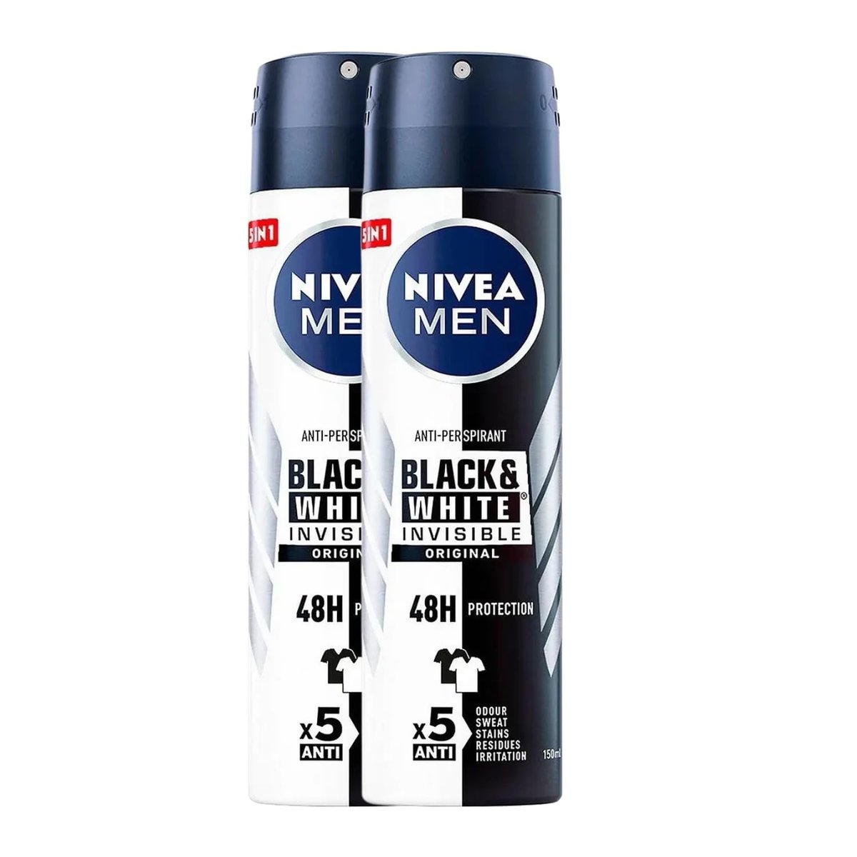 NIVEA Men Invisible for Black & White Original Deodorant Spray 150ml - No White Marks or Yellow Stains, Fresh Scent, Quick-Dry (Pack of 2) Avelisse