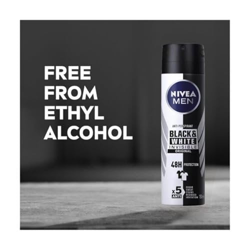 NIVEA Men Invisible for Black & White Original Deodorant Spray 150ml - No White Marks or Yellow Stains, Fresh Scent, Quick-Dry (Pack of 2) Avelisse