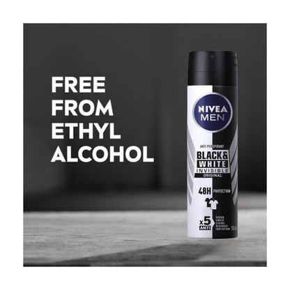 NIVEA Men Invisible for Black & White Original Deodorant Spray 150ml - No White Marks or Yellow Stains, Fresh Scent, Quick-Dry (Pack of 2) Avelisse
