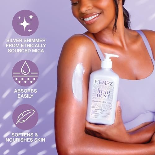 Hempz Star Dust Body Lotion - Iridescent Glow Shimmer with Passionfruit & Wild Orchid, Hydrating & Nourishing Moisturizer, 17 oz - görsel 8