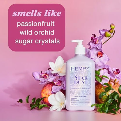 Hempz Star Dust Body Lotion - Iridescent Glow Shimmer with Passionfruit & Wild Orchid, Hydrating & Nourishing Moisturizer, 17 oz