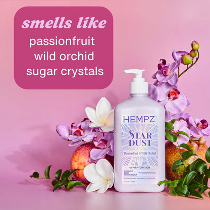 Hempz Star Dust Body Lotion - Iridescent Glow Shimmer with Passionfruit & Wild Orchid, Hydrating & Nourishing Moisturizer, 17 oz