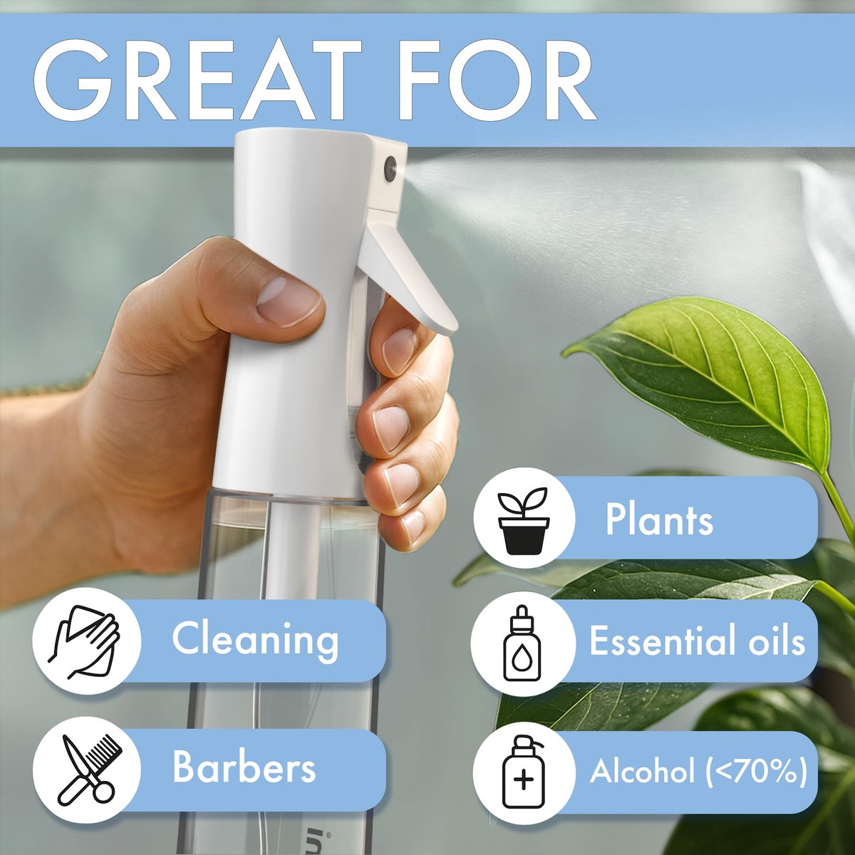Cotouni Continuous Spray Bottle for Hair Care, Hydrating Skin Care, Plant Mister, Ironing & Cleaning – 10.1 fl oz Clear Glass - görsel 11