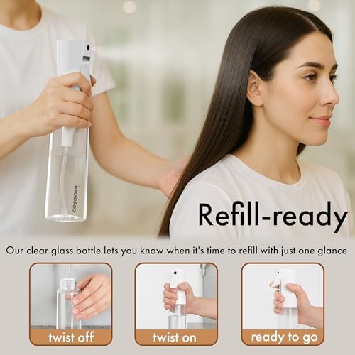 Cotouni Continuous Spray Bottle for Hair Care, Hydrating Skin Care, Plant Mister, Ironing & Cleaning – 10.1 fl oz Clear Glass - görsel 8