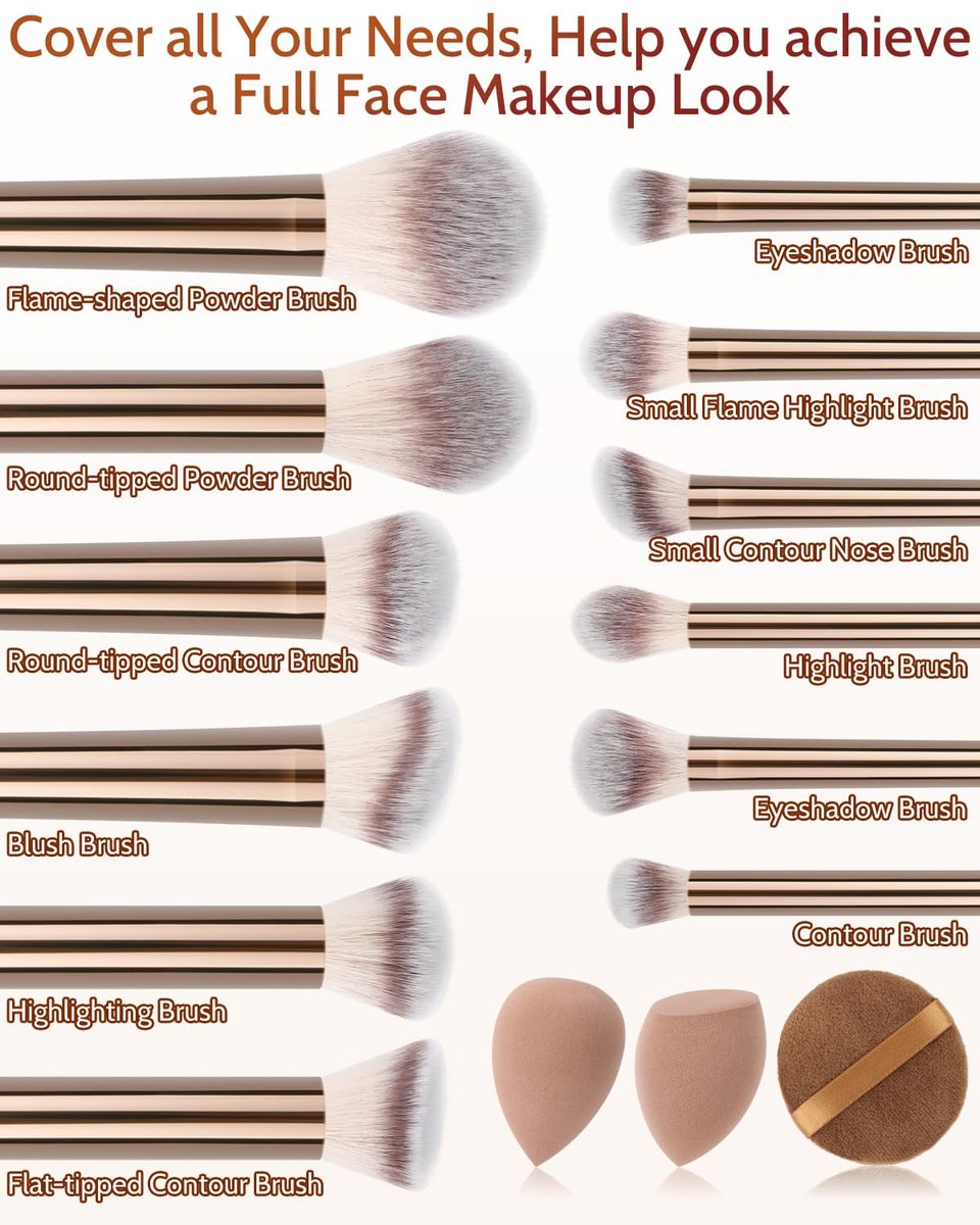JOKHUE 12-Piece Makeup Brushes Set with 3 Sponges & Travel Bag – Soft Synthetic Bristles for Foundation, Concealer, Eyeshadow (Brown) - görsel 3