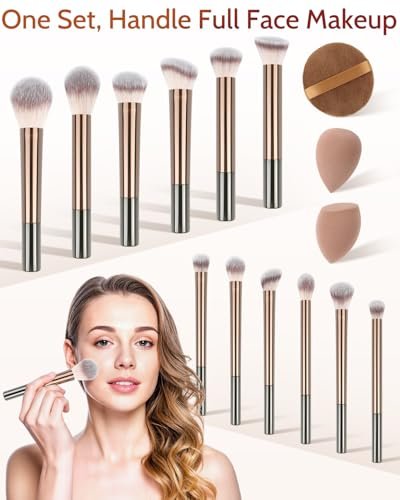 JOKHUE 12-Piece Makeup Brushes Set with 3 Sponges & Travel Bag – Soft Synthetic Bristles for Foundation, Concealer, Eyeshadow (Brown) - görsel 12
