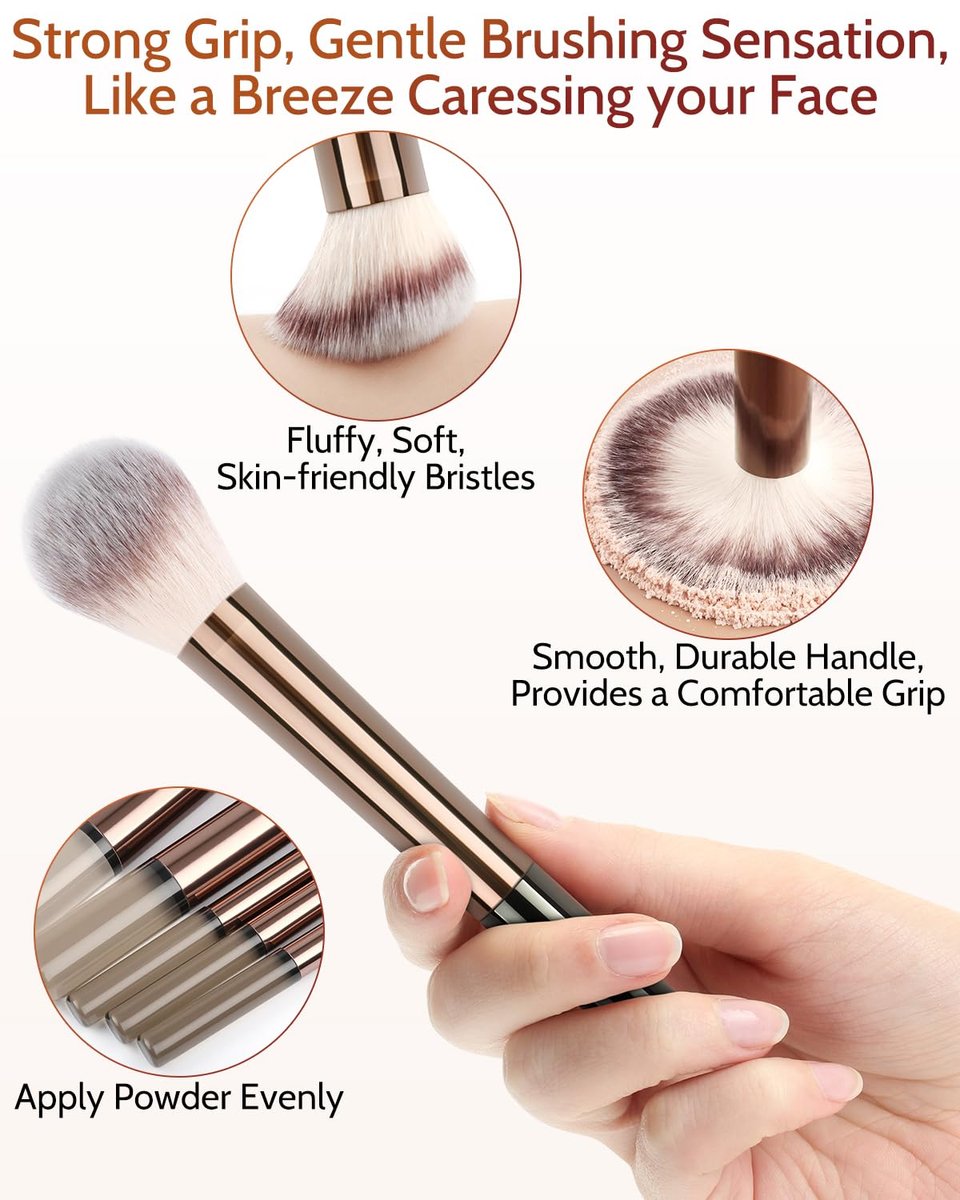 JOKHUE 12-Piece Makeup Brushes Set with 3 Sponges & Travel Bag – Soft Synthetic Bristles for Foundation, Concealer, Eyeshadow (Brown) - görsel 7