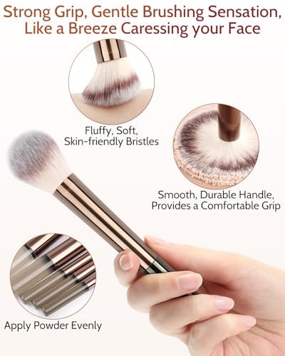 JOKHUE 12-Piece Makeup Brushes Set with 3 Sponges & Travel Bag – Soft Synthetic Bristles for Foundation, Concealer, Eyeshadow (Brown)
