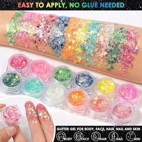 Flasoo Glow in the Dark Glitter Gel & UV Neon Liquid Eyeliner Pen Set – Multicolor Body Face Paint Kit for Rave, Party, Halloween, Anime Cosplay, Concerts, Festival, Carnival Avelisse