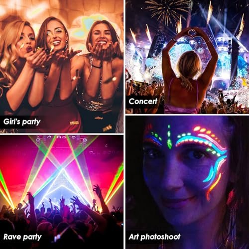 Flasoo Glow in the Dark Glitter Gel & UV Neon Liquid Eyeliner Pen Set – Multicolor Body Face Paint Kit for Rave, Party, Halloween, Anime Cosplay, Concerts, Festival, Carnival Avelisse