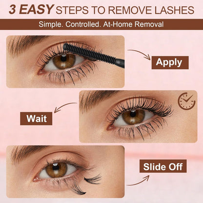Pretty Memory Eyelash Glue Remover for Cluster & Individual Lashes – 5ml Gentle Liquid Remover with Spiral Brush for Precise Root Application, Fast Bond Dissolving in Seconds, At-Home Self Use Only