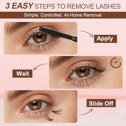 Pretty Memory Eyelash Glue Remover for Cluster & Individual Lashes – 5ml Gentle Liquid Remover with Spiral Brush for Precise Root Application, Fast Bond Dissolving in Seconds, At-Home Self Use Only
