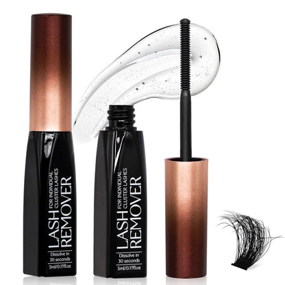 Pretty Memory Eyelash Glue Remover for Cluster & Individual Lashes – 5ml Gentle Liquid Remover with Spiral Brush for Precise Root Application, Fast Bond Dissolving in Seconds, At-Home Self Use Only
