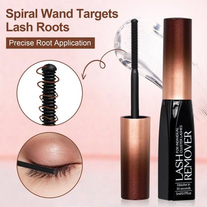 Pretty Memory Eyelash Glue Remover for Cluster & Individual Lashes – 5ml Gentle Liquid Remover with Spiral Brush for Precise Root Application, Fast Bond Dissolving in Seconds, At-Home Self Use Only