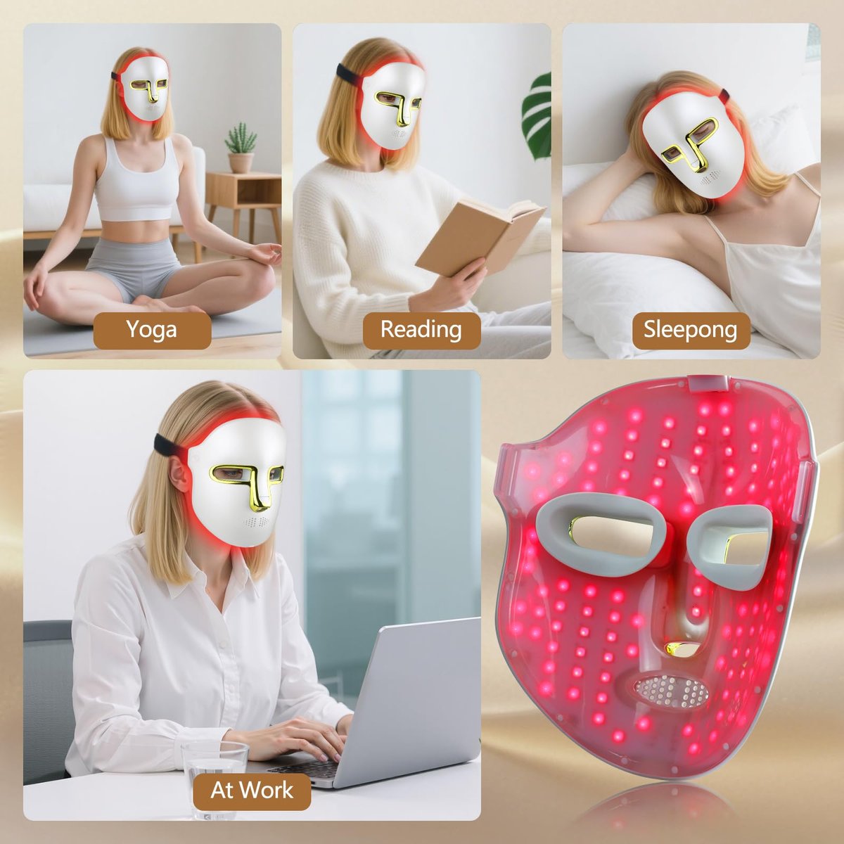 HSA FSA Red Light Therapy Face Mask – LED Light Therapy Mask with Red, Blue & Infrared Light for Anti-Aging & Blemish Repair Avelisse