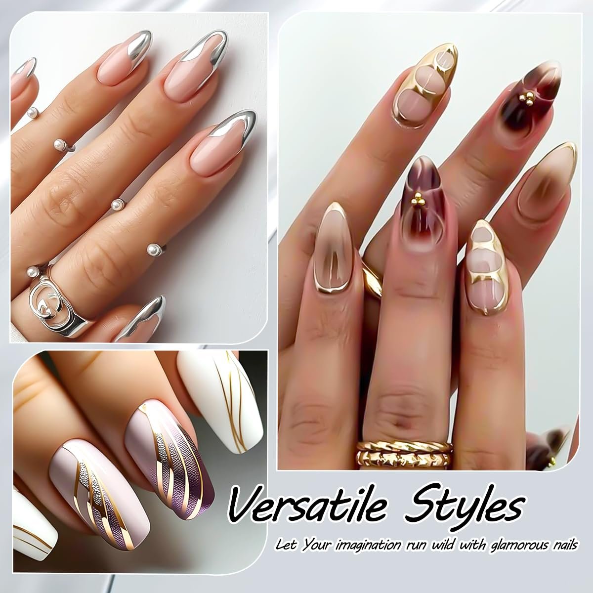 SUTOZMIWE 3D Metallic Chrome Gel Nail Polish Set – Gold, Silver & Rose Gold Mirror Effect, Soak-Off, 0.06 Fl Oz (Pack of 3) Avelisse