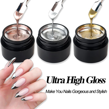 SUTOZMIWE 3D Metallic Chrome Gel Nail Polish Set – Gold, Silver & Rose Gold Mirror Effect, Soak-Off, 0.06 Fl Oz (Pack of 3) Avelisse