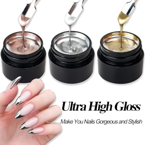SUTOZMIWE 3D Metallic Chrome Gel Nail Polish Set – Gold, Silver & Rose Gold Mirror Effect, Soak-Off, 0.06 Fl Oz (Pack of 3) Avelisse