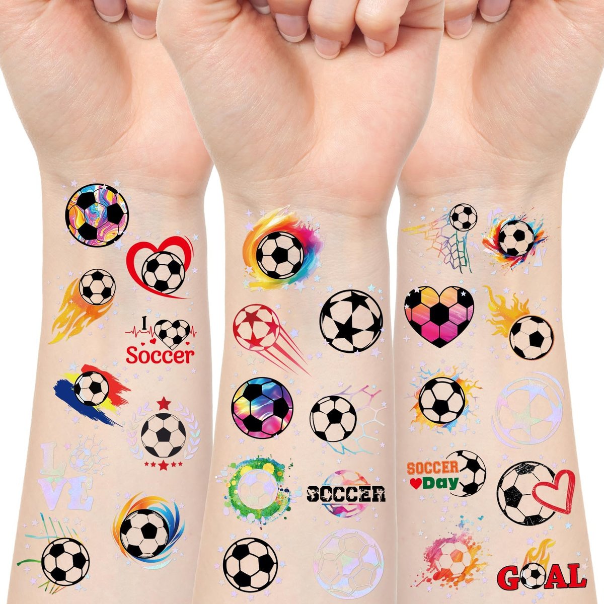 WorldBazaar Soccer Temporary Tattoos Bulk 210 Pcs Glitter Tattoos for Soccer Party Supplies, Birthday Goodie Bag Favors - görsel 3