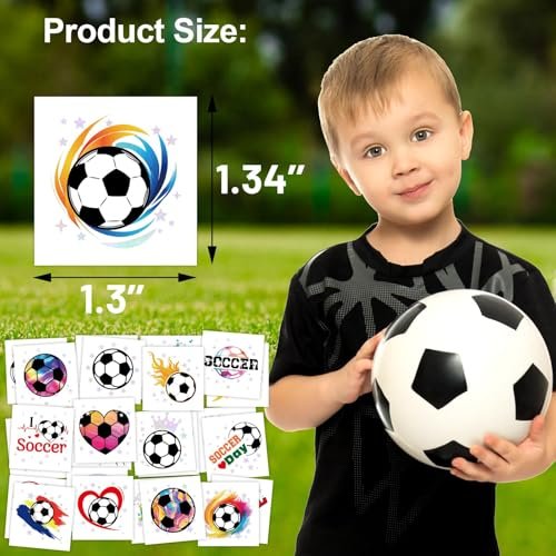 WorldBazaar Soccer Temporary Tattoos Bulk 210 Pcs Glitter Tattoos for Soccer Party Supplies, Birthday Goodie Bag Favors - görsel 6