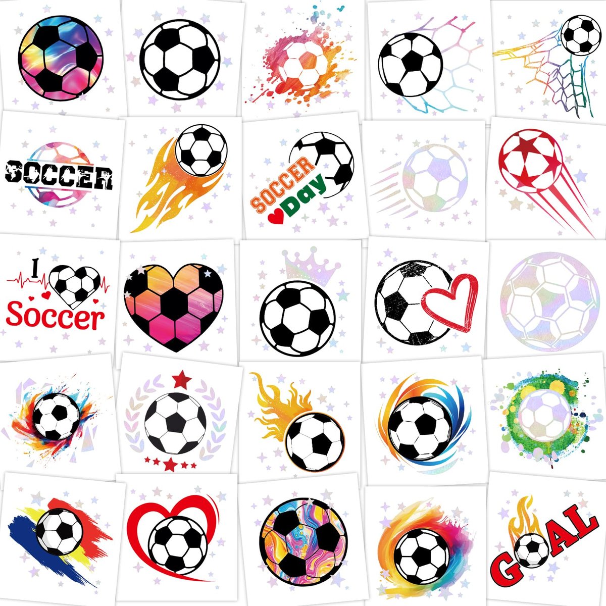 WorldBazaar Soccer Temporary Tattoos Bulk 210 Pcs Glitter Tattoos for Soccer Party Supplies, Birthday Goodie Bag Favors - görsel 1