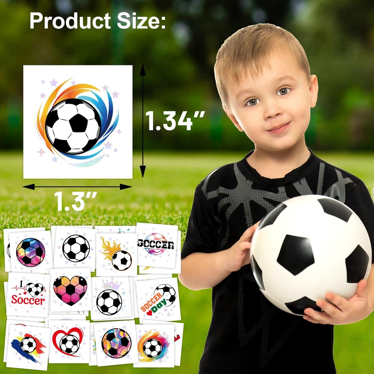 WorldBazaar Soccer Temporary Tattoos Bulk 210 Pcs Glitter Tattoos for Soccer Party Supplies, Birthday Goodie Bag Favors - görsel 5
