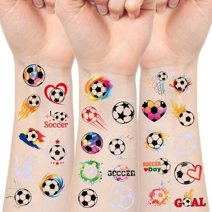 WorldBazaar Soccer Temporary Tattoos Bulk 210 Pcs Glitter Tattoos for Soccer Party Supplies, Birthday Goodie Bag Favors