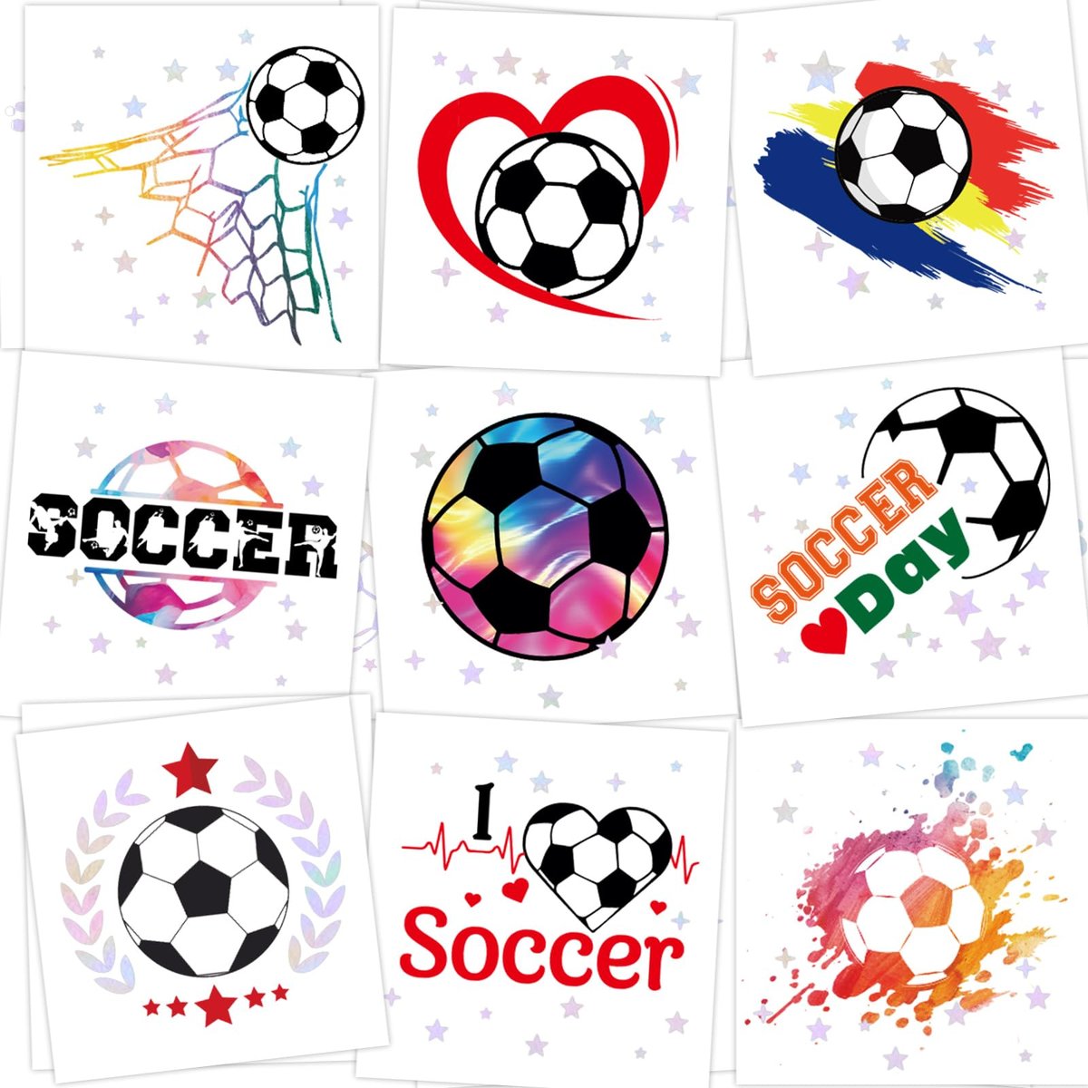 WorldBazaar Soccer Temporary Tattoos Bulk 210 Pcs Glitter Tattoos for Soccer Party Supplies, Birthday Goodie Bag Favors - görsel 17